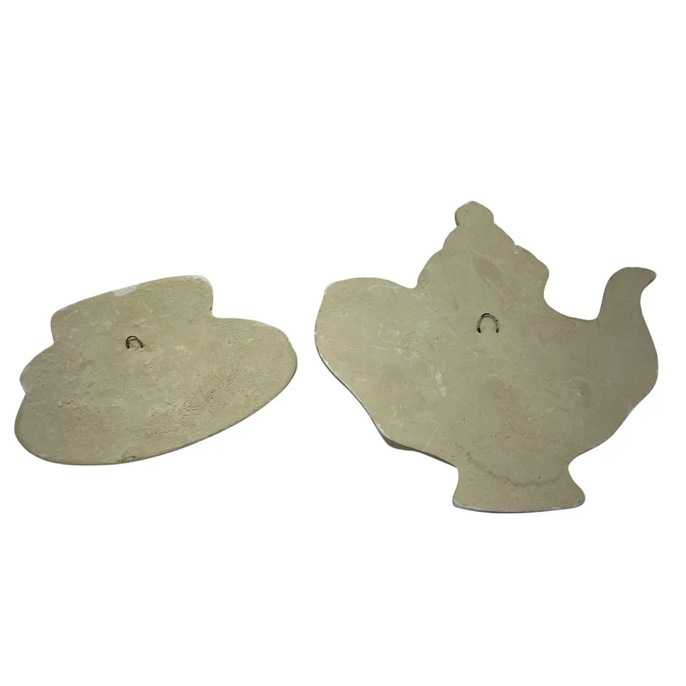 Vintage Plaster Teapot and Teacup Wall Set Cream Grape Relief Kitchen‎ Decor